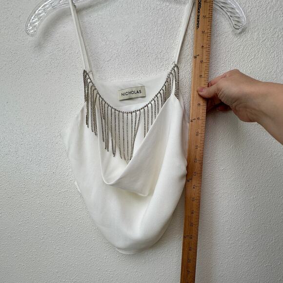 Nicholas Rhinestone Fringe Cowl Neck Ivory Crop Top – Women’s M - Picture 13 of 13